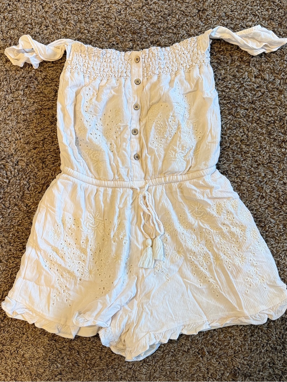 American Eagle Outfitters Cream Eyelet Romper